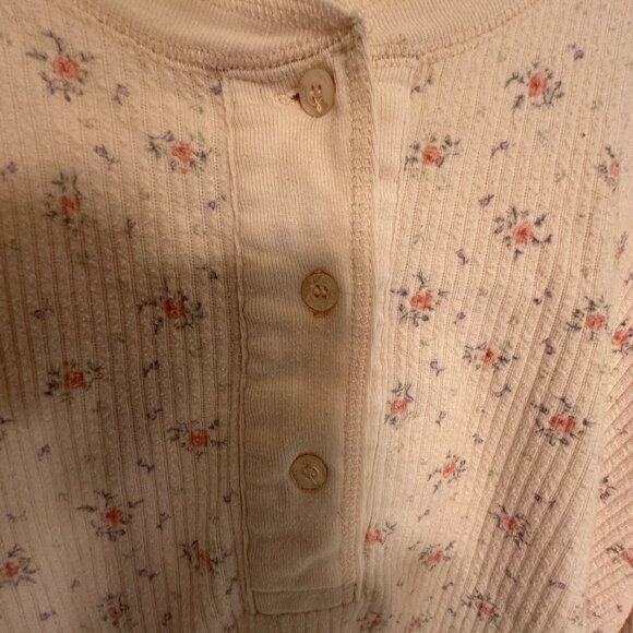 Vintage Victoria's Secret Pink Floral Thermal Henley Small - Picture 7 of 8